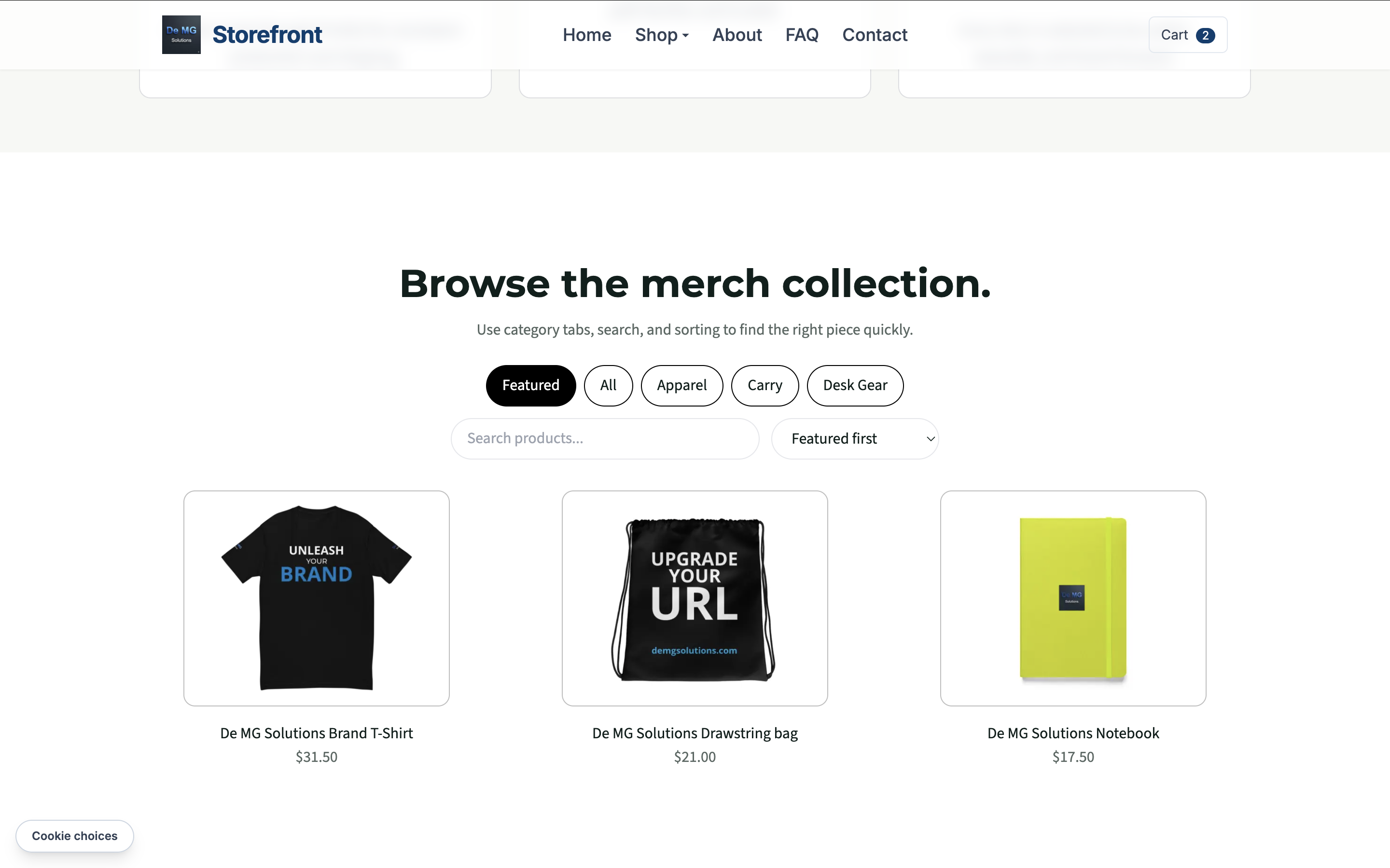 Starter Marketing + Store Hub demo storefront screenshot